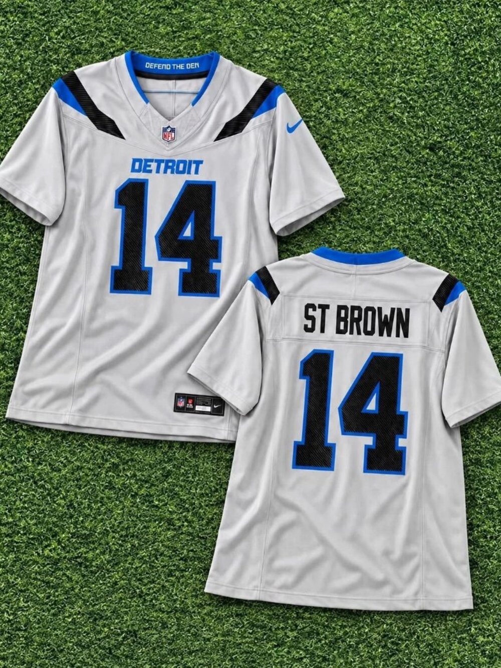 Amon-Ra St. Brown Silver 14 Stitched Jersey Vapor